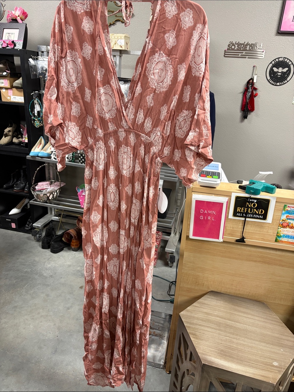 Boho Rust Floral V-Neck Maxi Dress RNG3ZG